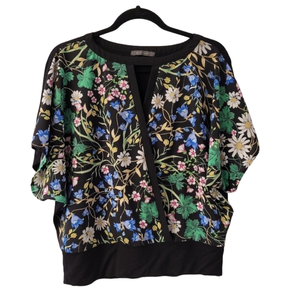 Ladies Dolman Sleeve Faux Wrap Floral Design Top Sz M Vintage Y2K